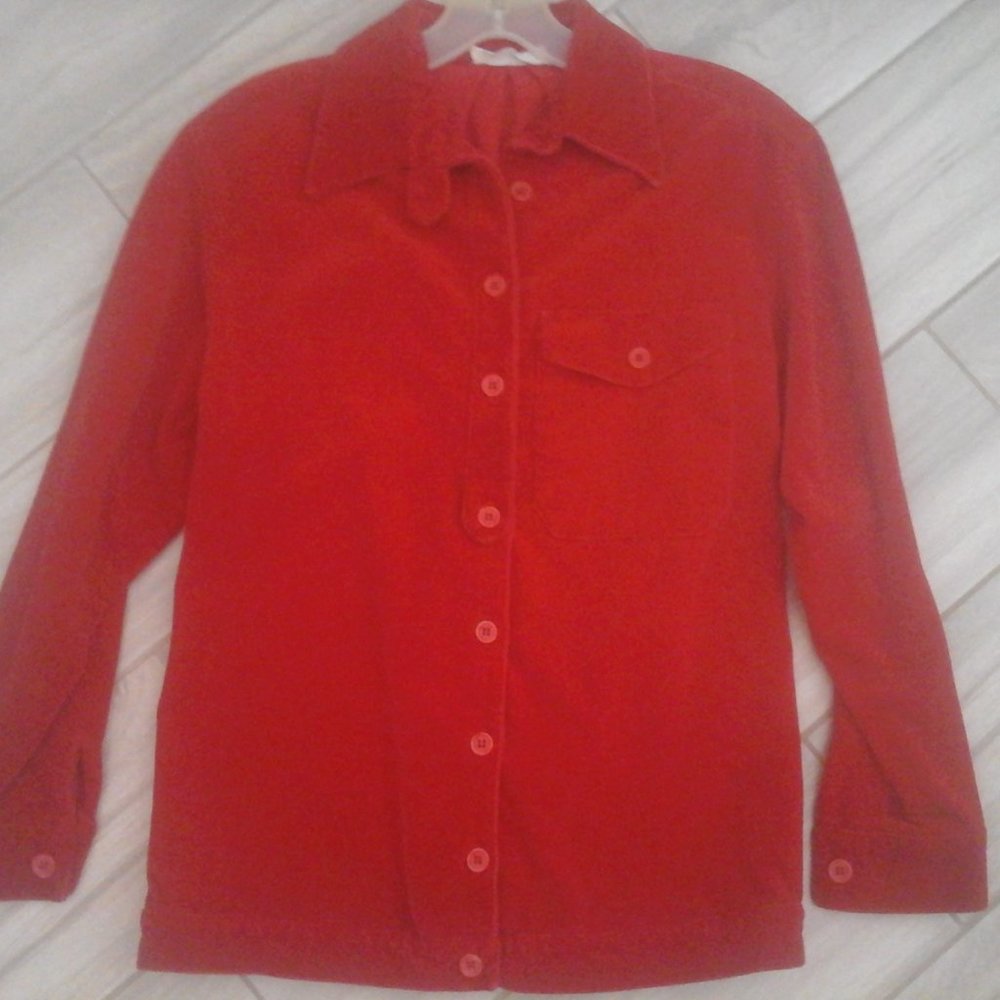 Barnaby Red Velveteen Button Front Jean Shirt Jacket      Size S